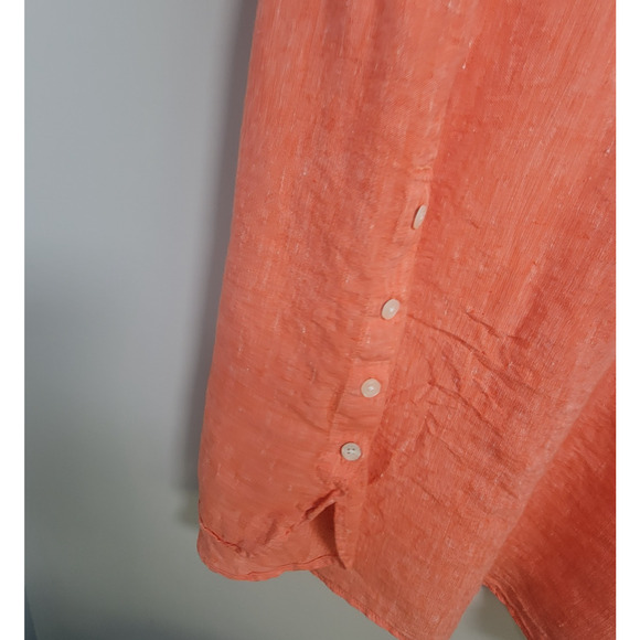 Talbots Popover Shirt Plus 3X Linen Long Sleeve Roll Tab 100% Linen Top Orange - Picture 3 of 12
